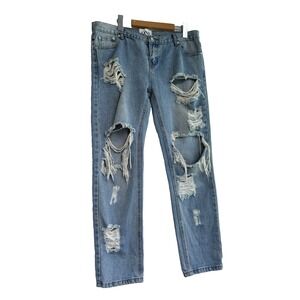 One Teaspoon Awesome Baggies Straight Leg Jeans Distressed Grunge Thrashed 31